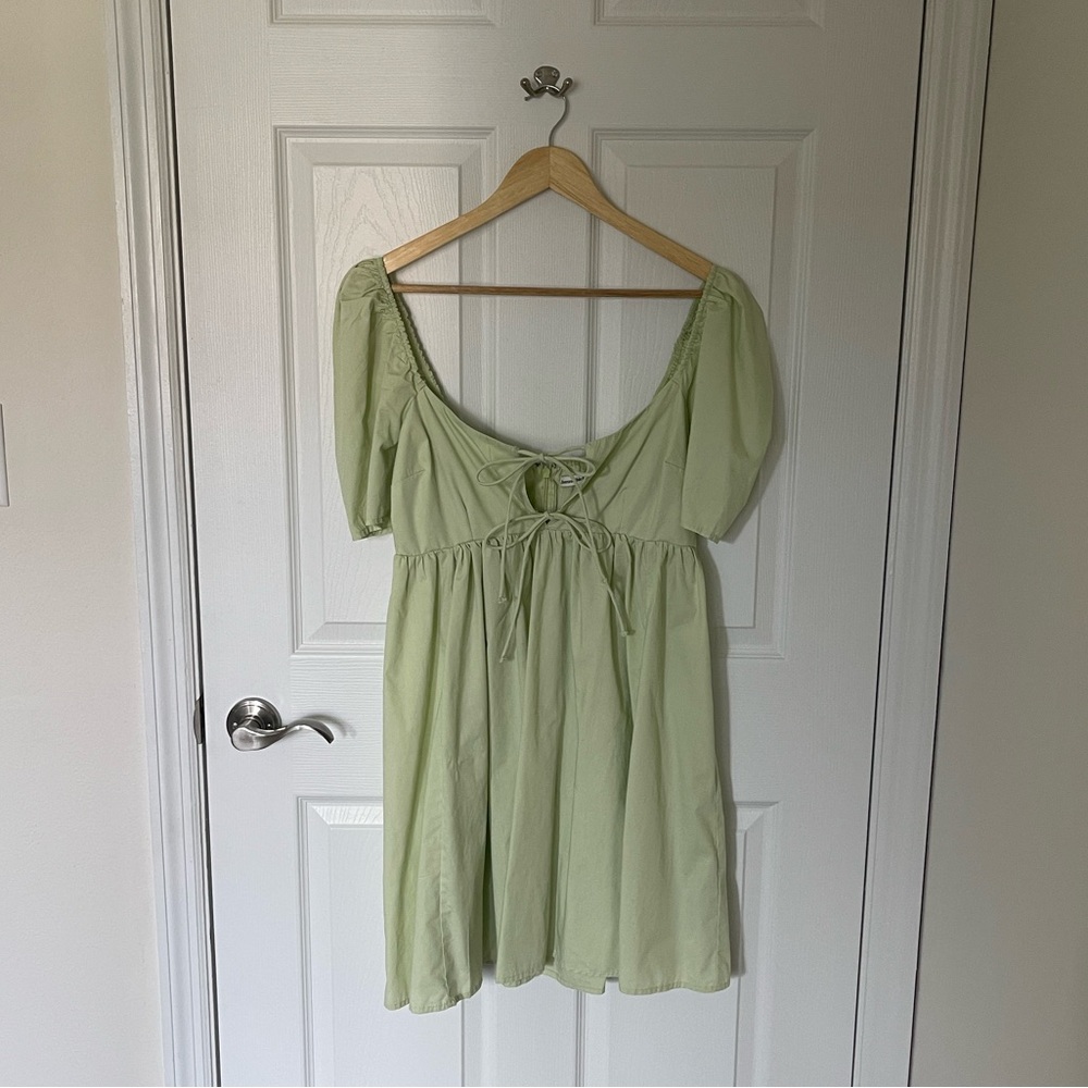 Abercrombie & Fitch Tie Front Puff Sleeve Babydoll Mini Dress